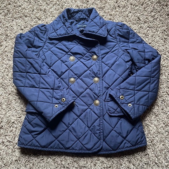 Ralph Lauren Blue Label Other - Ralph Lauren Navy Blue Quilted Snap Button Jacket Girls Size 7 Small Collared
